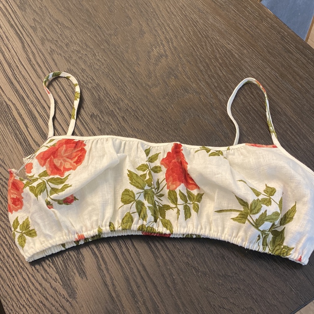 Reformation linen floral crop top.